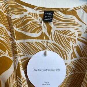 SHEIN Mustard and Cream Tropical Leaf Blouse